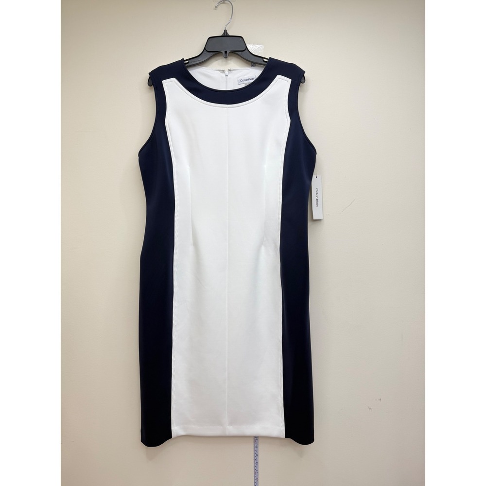 Calvin Klein Sheath Dress Women 16 NWT Colorblock Navy White MSRP $134